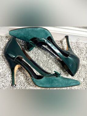Ann Taylor-Suede Bow tie Pumps-Emerald Green-Size 5
